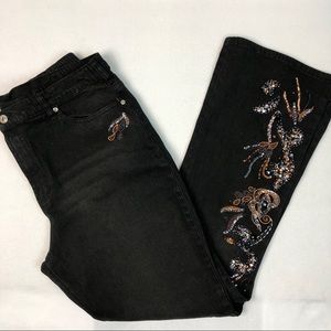 Diane Gilman Women's Size 16W Black Embellished Stretch Jeans